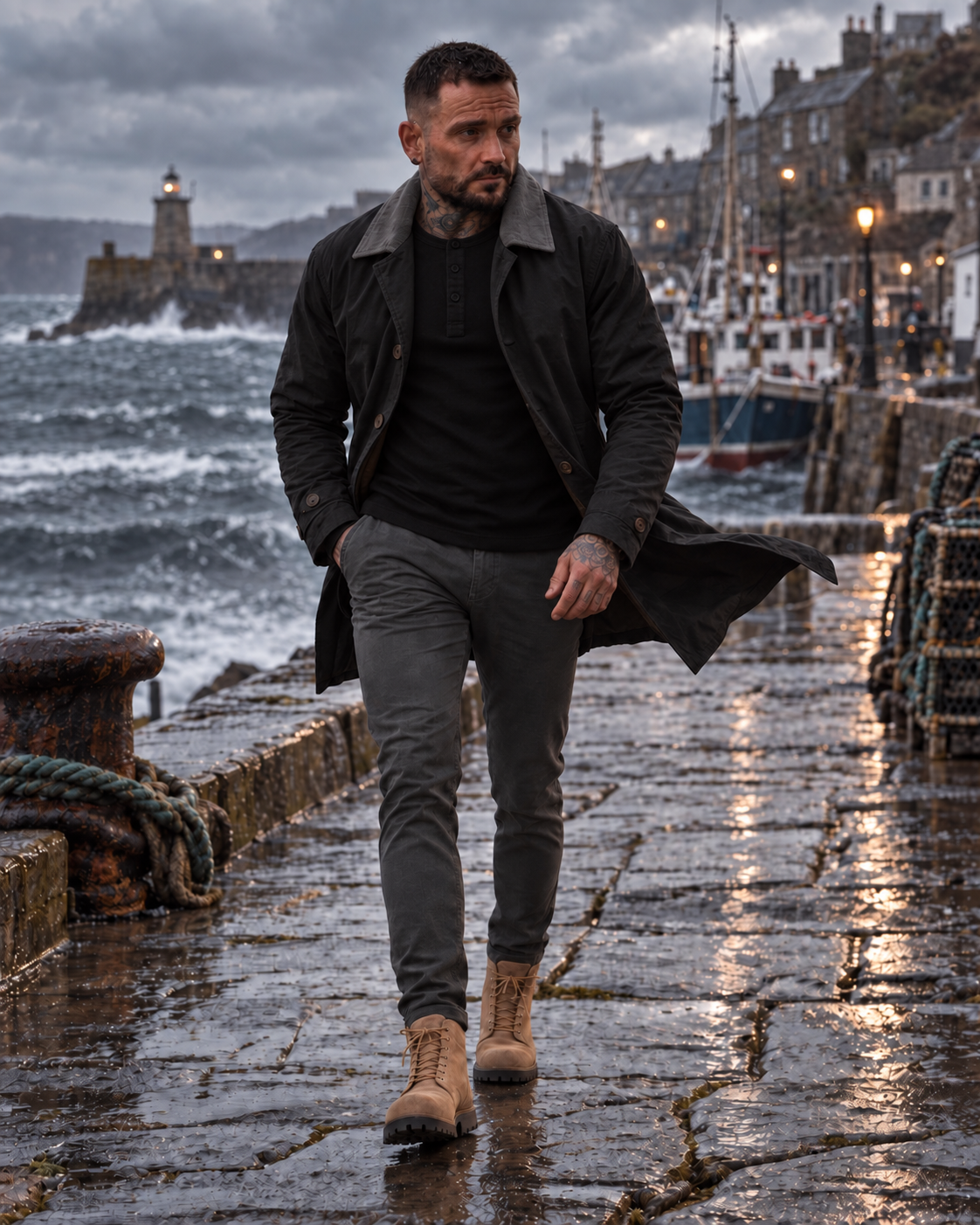 Men's Fitted Waxed Cotton Coat / The Ravenscar